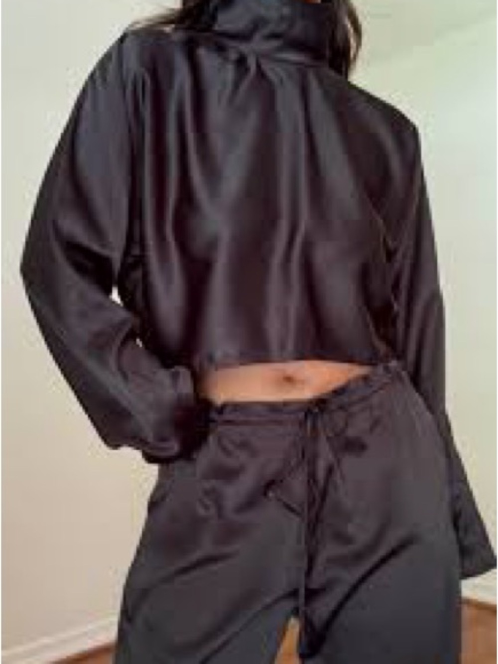 Black Satin Two-Piece Jumpsuit-Inspired Set